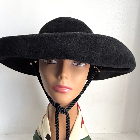 Vintage Don Anderson NY Midcentury Spanish Gaucho Cowboy Black Wide Brim Hat - Picture 3 of 10